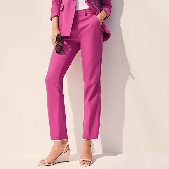 Loft Riveria Slim Pants Linen Blend Magenta Shadow Size 12 - Picture 3 of 12